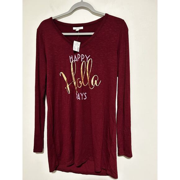 Maurice’s Holiday Tunic Tee Women’s Small NWT Dark Berry Happy “Holla” Days - Picture 1 of 8